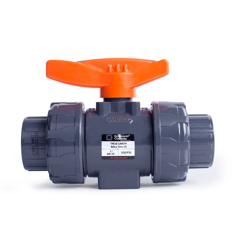 HYDROSEAL Kaplan 1â€™â€™ PVC True Union Ball Valve with Full Port, ASTM F1970, EPDM O-Rings and Reversible PTFE Seats, Rated at 200 PSI @73F, Gray, 1 inch Socket (1 inch) - Image 1